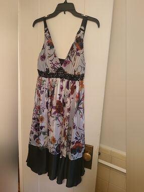 Zara empire beads waist printEd silk dress size S New With Defects